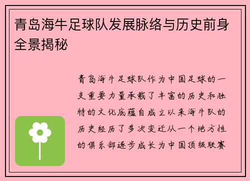 青岛海牛足球队发展脉络与历史前身全景揭秘